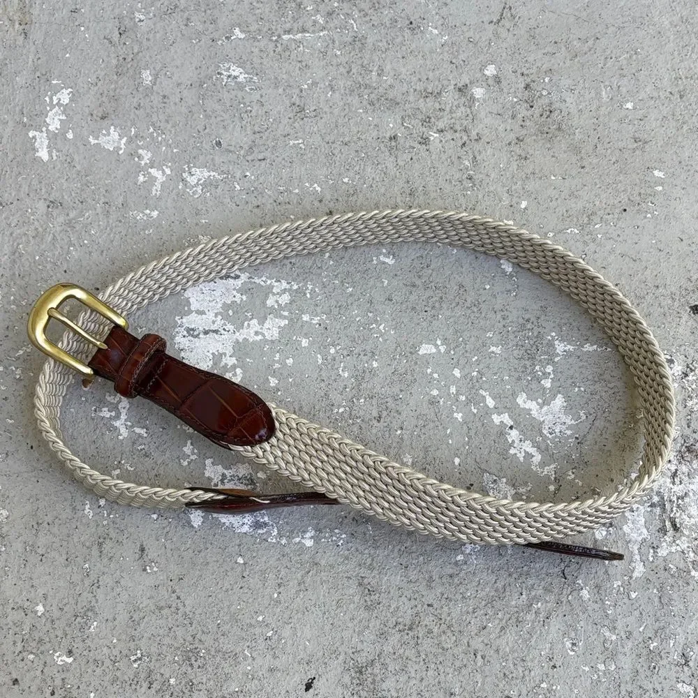 Brighton woven belt with leather accent